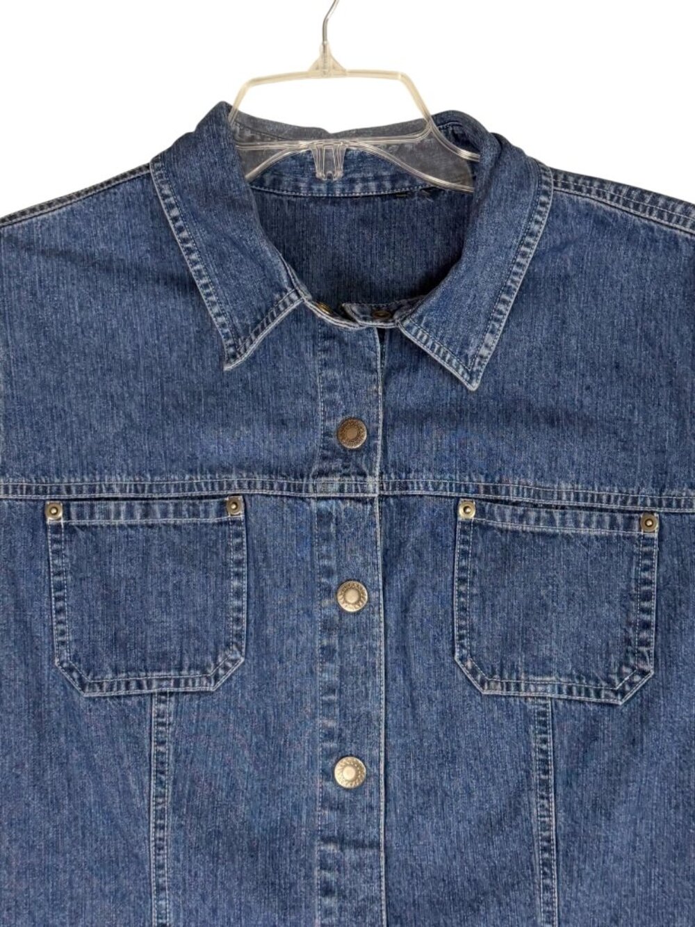 Unbranded Denim Button Front Short Sleeve Shirt Jacket Est XL Snap Front Casual - Picture 3 of 7